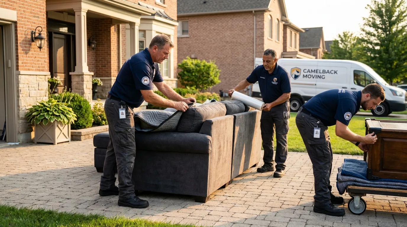 Large estate moving crew wrapping furniture in Commerce, OK